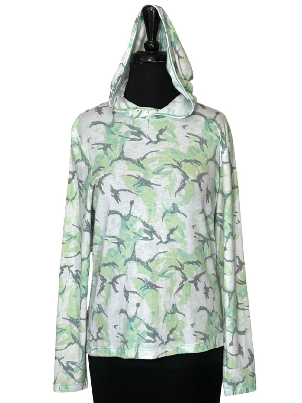 Huk Waypoint Pattern Sun Hoodie Women’s Small Sea Spray UPF 50 Fishing Shirt